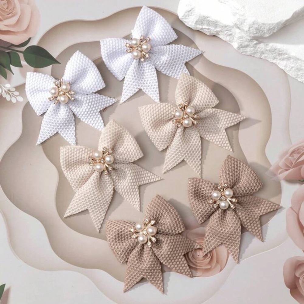 Elegant Pearl Bow Hair Clips - Set of 6